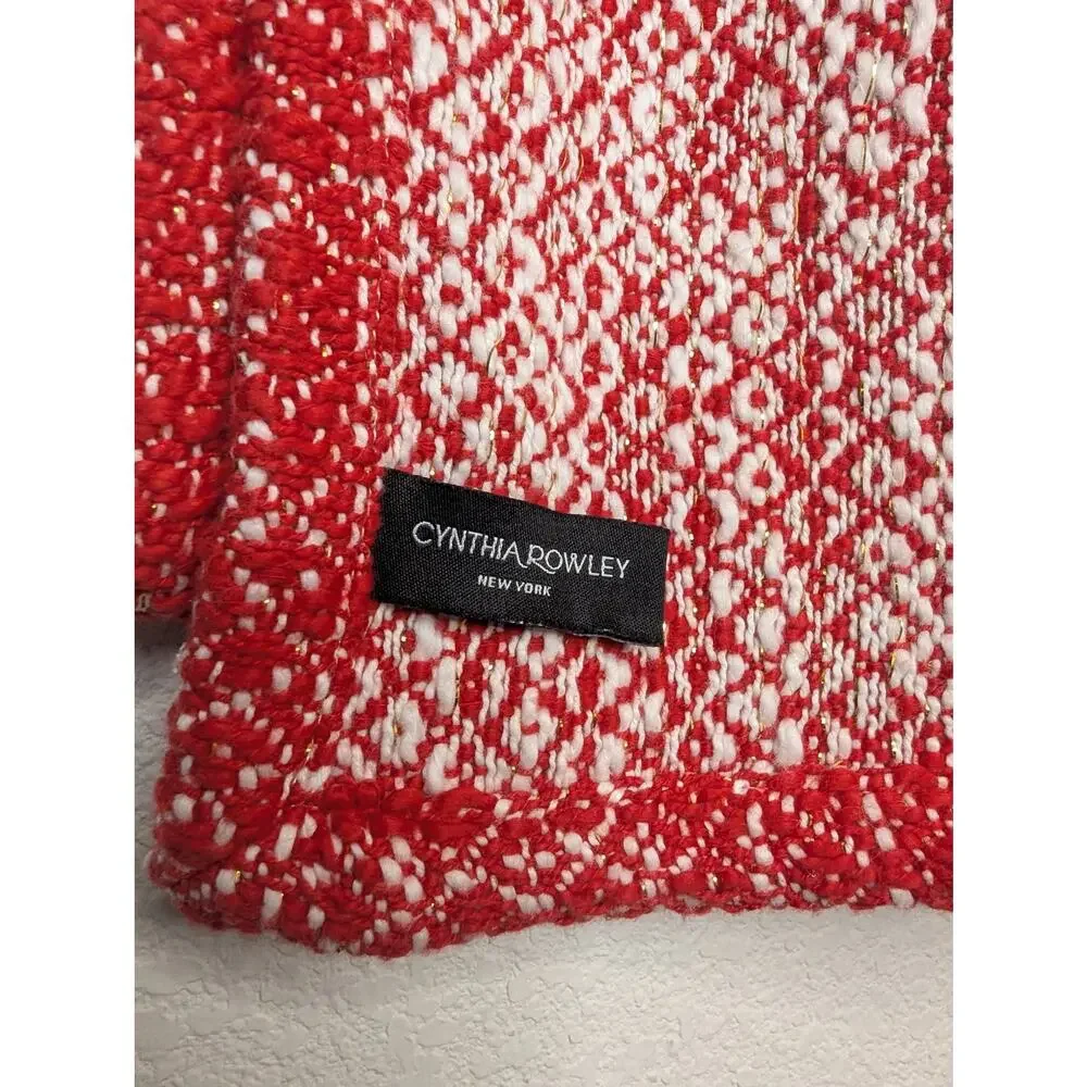 Cynthia Rowley NWOT Cotton Blend Sparkle Holiday Scarf Red White Reversible Chic